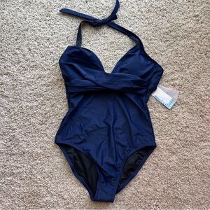 Coastal Blue Navy Blue Halter One-Piece Swimsuit